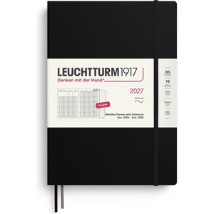 Leuchtturm1917 monthly planner with notebook 2027 Composition (B5) - English, black, softcover, 16 months, 132 note pages dotted with table of contents - 400337 (400337)
