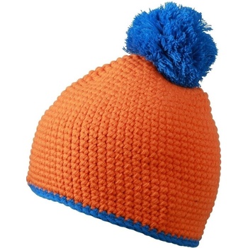 Myrtle Beach MB7964 pletená čiapka s kontrastným pruhom a brmbolcom oranžová aqua
