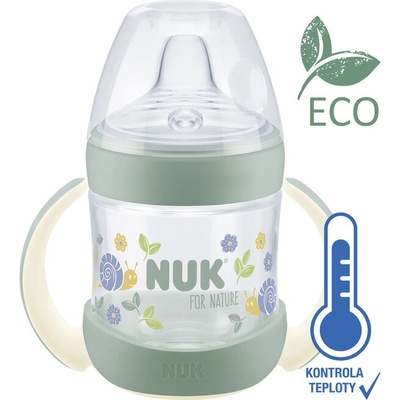 Nuk fľaša dojčenská For Nature na učenie s kontrolou teploty zelená 150 ml
