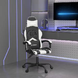 vidaXL Въртящ гейминг стол, черно и бяло, изкуствена кожа (349596)