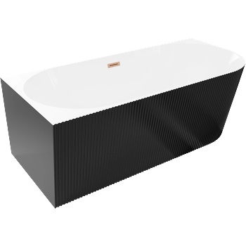 Mexen Silo свободностояща ъглова лява оребрена вана 170 x 80 см, бяла/черна, четков бронз - 52891708075L-65 (52891708075L-65)
