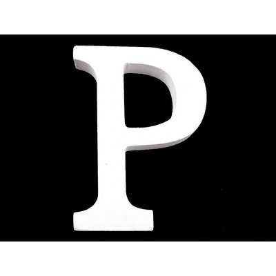 Dřevěná dekorace písmena abecedy - "P" bílá sněžná