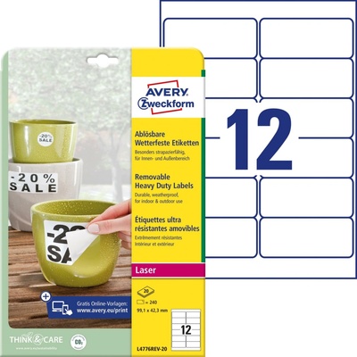 Avery Zweckform L4776REV-20 nepermanentní PET etikety 99,1 x 42,3 mm 240 etiket bílá