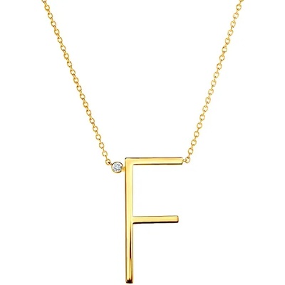 SAVICKI Колие с буква F: позлатено сребро. бял сапфир