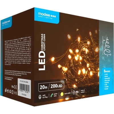 Modee Lighting LED vianočná reťaz 200 LED 20m teplá biela