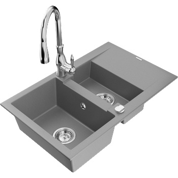 Mexen Gaspar гранитна мивка 1, 5-камерна с отцедник и кухненски смесител Savita, сив - 6507-71-672601-00 (6507-71-672601-00)