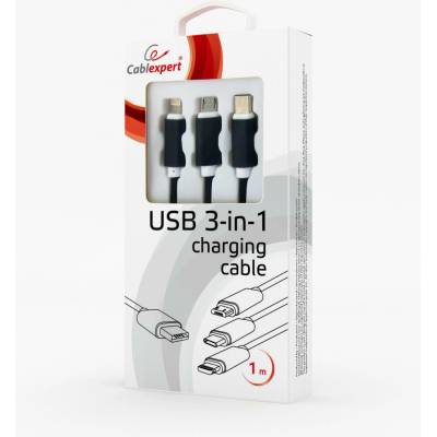 Gembird EDS-CC-USB2-AM31-1M Cablexpert USB A Male/Micro B + Type-C + Lightning, 1m, černý