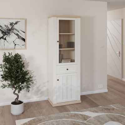 Forte Колонен шкаф с витрина thirteen, 200 см, бяло/дъб Рива (pntv711-q214)