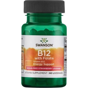 Swanson B12 1000 mcg with Folate [60 Подезични таблетки ] Ягода