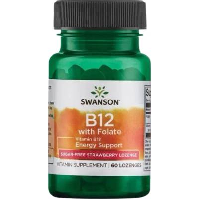 Swanson B12 1000 mcg with Folate [60 Подезични таблетки ] Ягода