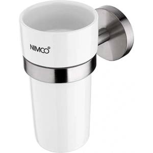 Nimco Unix - Чаша за четки и паста с държач, бяла керамика/полирана неръждаема стомана UNM 13058KN-10 (UNM 13058KN-10)