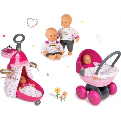 Smoby Prebaľovací vozík pre bábiku Baby Nurse s postieľkou+bábika+kočík Baby Nurse hlboký 220316-2