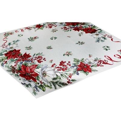 Mondo Vianočný gobelínový obrus nas stôl s lurexom vianočné kvety a vetvičky 90x90 cm