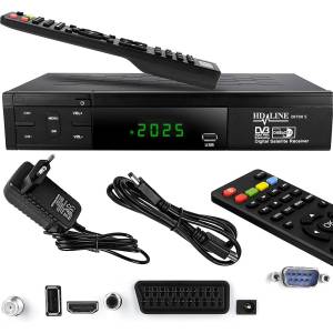 hd-line 20700 HD Sat Receiver Satellite DVB S2 HD Receiver for SAT Digital Satellite SAT Receiver (DVB-S/S2, HDMI, SCART, 2X USB 2.0, Full HD 1080p) (Pre-programmed for Astra Hotbird and Türksat) (20700) Цифрови приемници, декодери