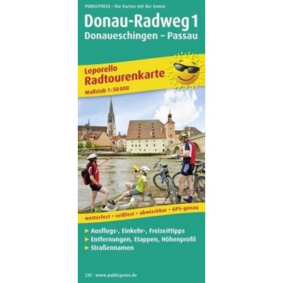 PublicPress Leporello Radtourenkarte Donau-Radweg. Donaueschingen - Passau