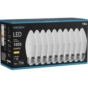 Mexen Nova 10x LED крушка E27, C37, 10W, Топла - 3000K, 1055 lm - L102-E27-1030-01x10 (L102-E27-1030-01x10)