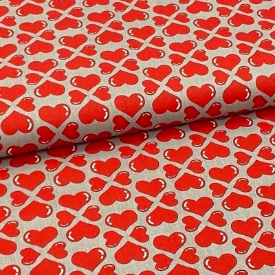 Bavlněné plátno P0667 šedé, červená srdíčka, š.140