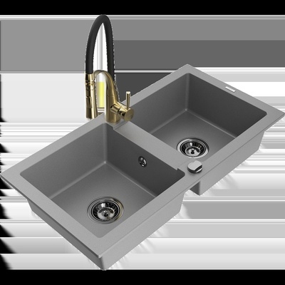 Mario гранитна мивка с 2 отделения и кухненски смесител Aster, сив - 6504-71-73450-57-B (6504-71-73450-57-B)