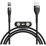 Baseus Кабел с магнитни конектори за Apple продукти с Lightning, microUSB и USB-C (100 см) - Baseus Zinc Magnetic Safe Fast Charging Data Cable (CA1T3-AG1) (черен) (CA1T3-AG1)