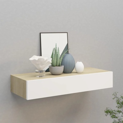 vidaXL Стенен рафт за чекмеджета, дъб и бяло, 60x23, 5x10 см, MDF (330263)