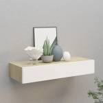 vidaXL Стенен рафт за чекмеджета, дъб и бяло, 60x23, 5x10 см, MDF (330263)