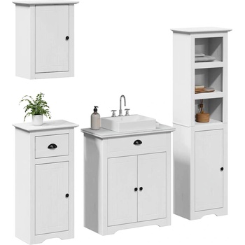 vidaXL Комплект мебели за баня от 4 части BODO бял бор масив (3307650)