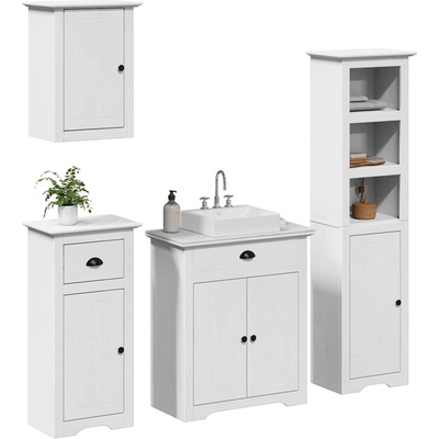 vidaXL Комплект мебели за баня от 4 части BODO бял бор масив (3307650)