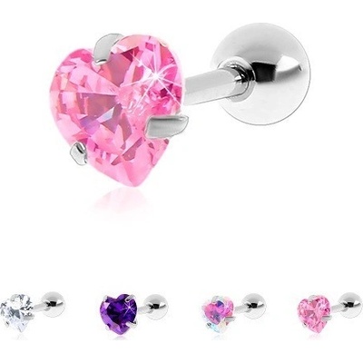 Šperky eshop piercing do tragu z chirurgické oceli zirkonové srdíčko W06.12 Duhová AB