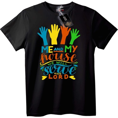 NOONEBRAND Тениска Аз и моят дом служим на Господ - XS, Black