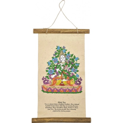 Sanu Babu Barevný tisk na svitku z ručního papíru, White Tara, 33x20cm