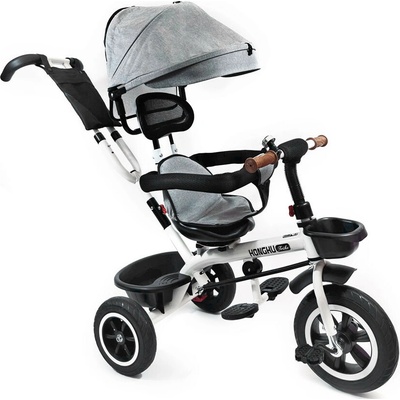 MK H Trike Hawk s otočným sedadlom o 360 stupňov s rodičovskou rukoväťou a opierkou na nohy v sivej farbe