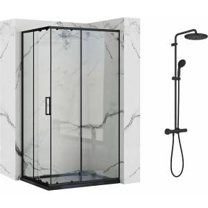 Grohe Комплект душ кабина Rea Punto черна 80x100 см и душ колона Grohe Vitalio Start черна (5902557354757+266772431)