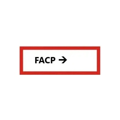 Bezpečnostní požární značení, ''FACP'' se šipkou – luminiscenční plast, 297×105 mm