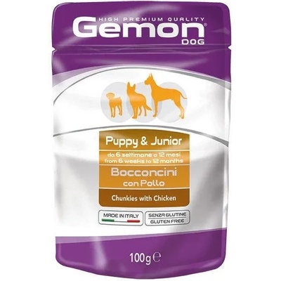 Gemon Chicken Puppy & Junior - Пауч с пилешко месо, за малки кученца 1-12 месеца - опаковка, 100 гр
