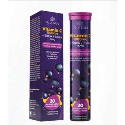 Platan Vitamín C 1000 mg + Zinok čierna ríbezľa 20 šumivých tabliet