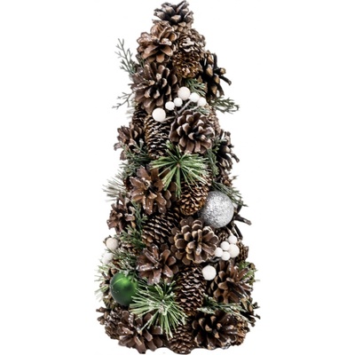 MagicHome Stromček Vianoce prírodný so zelenými guľami 47 cm
