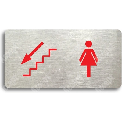 ACCEPT Piktogram WC ŽENY VLEVO DOLŮ - stříbrná tabulka - barevný tisk bez rámečku