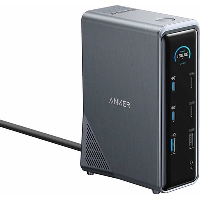 Anker Мултифункционален хъб за свързване на допълнителна периферия за MacBook и USB-C устройства - Anker Prime Charging Docking Station (14-in-1, Dual Display, 160W) (сив) (A83B63A1)