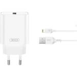 XO CE33 зарядно устройство за електрическата мрежа USB гнездо 18W, бързо зарядно устройство 3.0 + Lightning кабел, БЯЛО XO-CE33+LIGHTNING (XO-CE33+LIGHTNING)