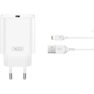 XO CE33 зарядно устройство за електрическата мрежа USB гнездо 18W, бързо зарядно устройство 3.0 + Lightning кабел, БЯЛО XO-CE33+LIGHTNING (XO-CE33+LIGHTNING)
