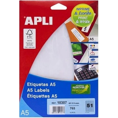 Apli Etikety, 45x8 mm, odstrániteľné, na šperky, na liste formátu A5, APLI, 765 etikiet/bal