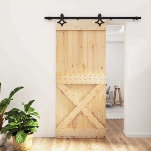 vidaXL Преплъзваща се врата Естествено и черно 90 x 210 cm (3445057)