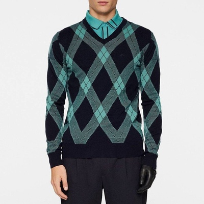 J.Lindeberg Billy V Neck Knit Glenmuir Tartan Teal