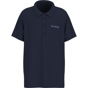 GUESS Тъмносиня тениска за момче с яка с цветен надпис Guess на гърба