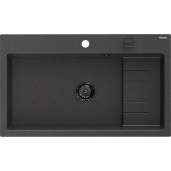 Mexen Omar Гранитна мивка с едно отделение 800 x 480 мм, черна на петна, черен сифон - 6520801005-76-B (6520801005-76-B)