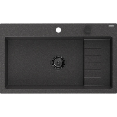 Mexen Omar Гранитна мивка с едно отделение 800 x 480 мм, черна на петна, черен сифон - 6520801005-76-B (6520801005-76-B)