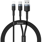 Baseus USB и USB-C към Lightning кабел за Apple устройства с Lightning порт (120 см) - Baseus Cafule USB + USB-C to Lightning Cable PD 18W (CATKLF-ELG1) (черен-сив) (CATKLF-ELG1)