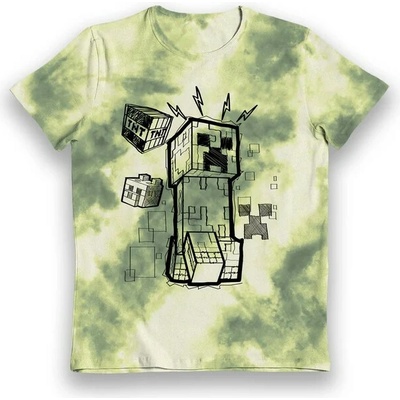 Bioworld Entertainment Minecraft Creeper Sketch Tie Dye Kids T-Shirt Zelená