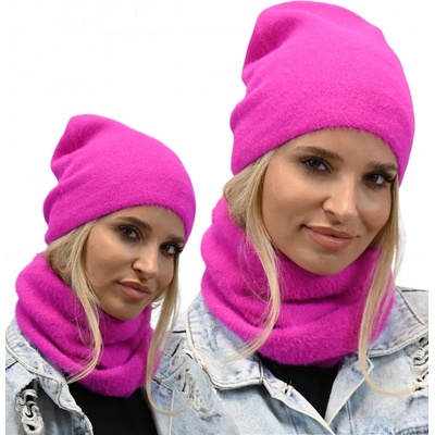 Fashionweek Exkluzivní alpakový zimní set čepice a šála pletený tunel ZIZI-AL1 Amarant