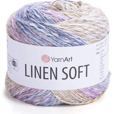 YarnArt Příze Linen soft 7404 béžovo-modro-lila proužek